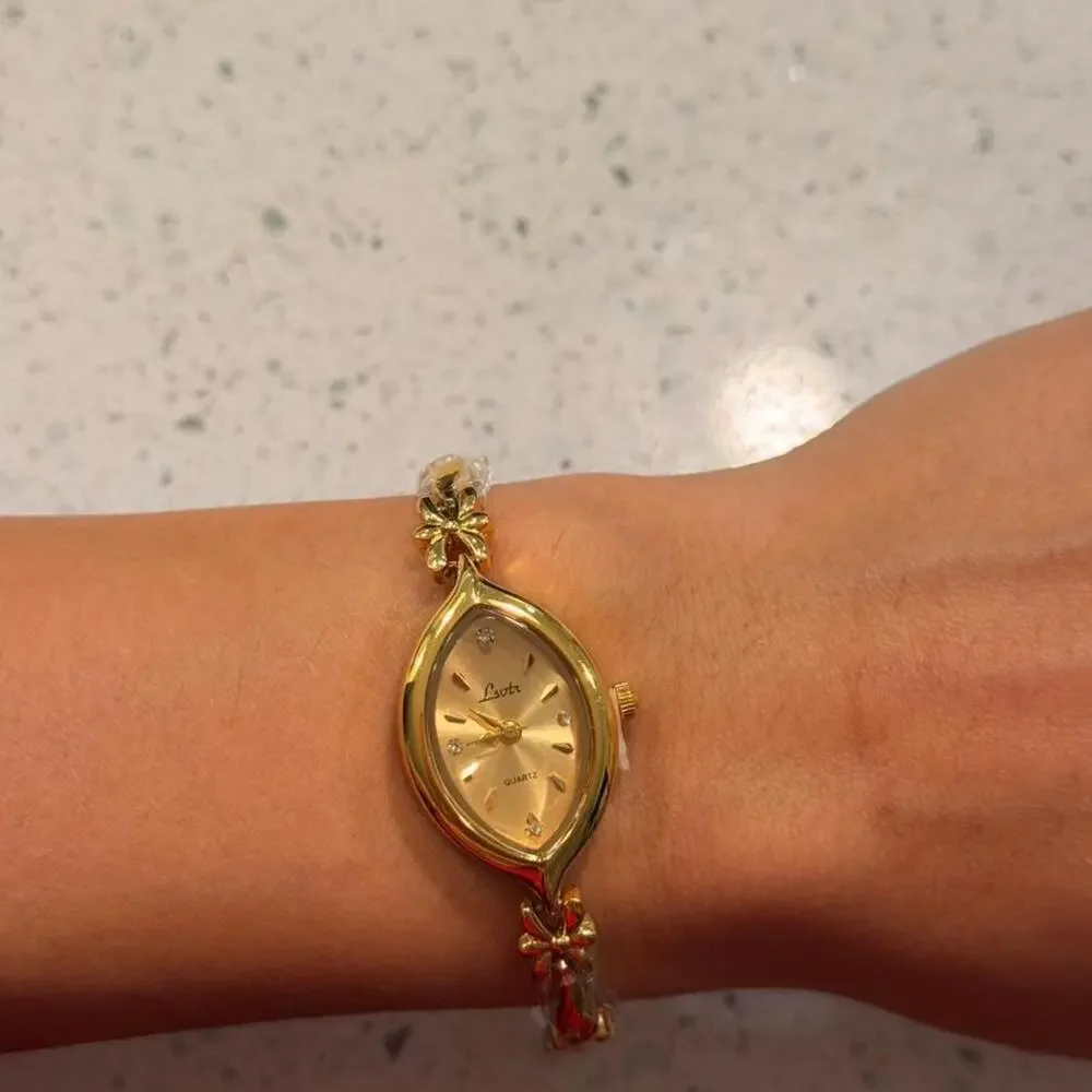 Gold vintage floral small dainty watch